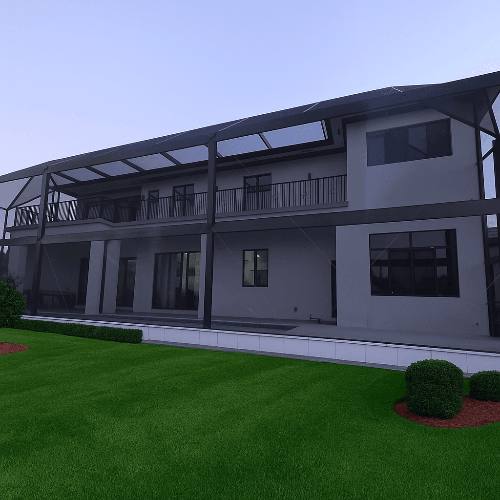 Two-story screen enclosure for modern home in Palm Beach County